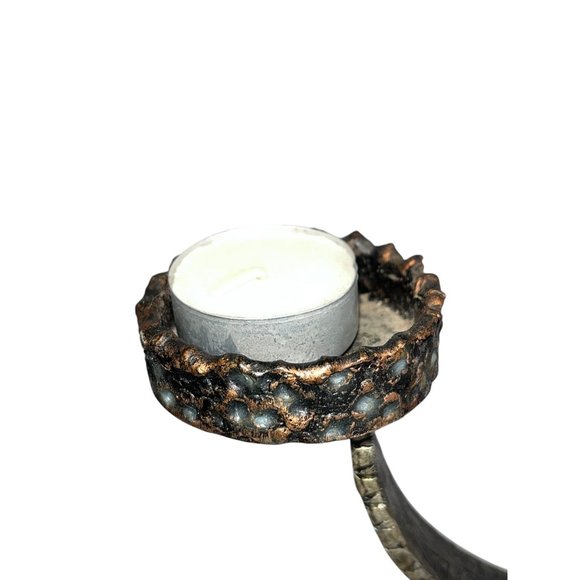 Medieval Brutalist Goth Style Wrought Iron Dual Candle Holder Patina Finish Vtg - Picture 8 of 8